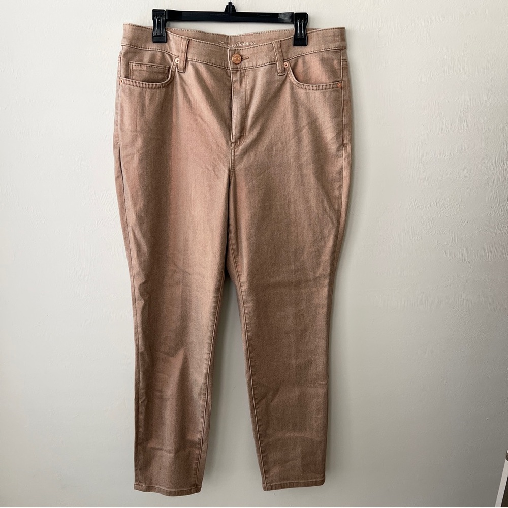 Tommy Bahama Denim Jeans Tan Beige Copper Metallic Pants Size 14